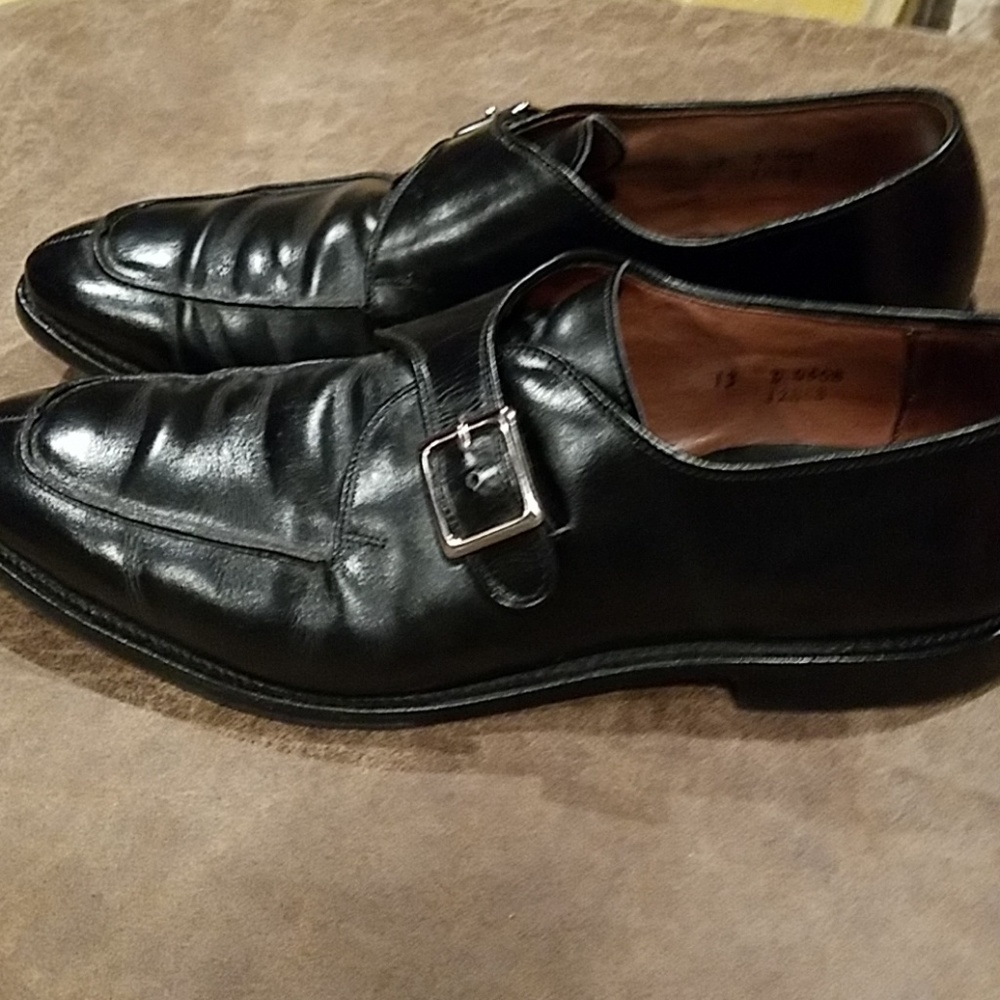 13 D Black Allen Edmonds silver buckle monk strap